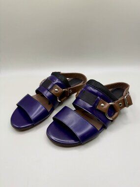 Marni Purple Leather Flat Sandals Slingback Flats Made in Italy EU 37.5 US 7
